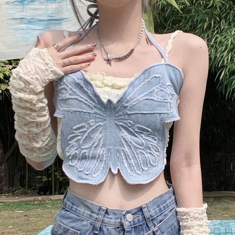 蝶々デニムビスチェトップス