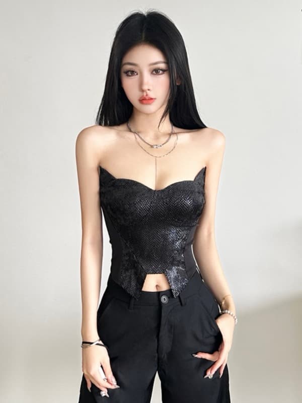 黒ベアトップビスチェ細身タイト女性用トップス
