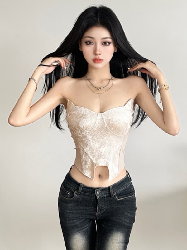 黒ベアトップビスチェ細身タイト女性用トップス