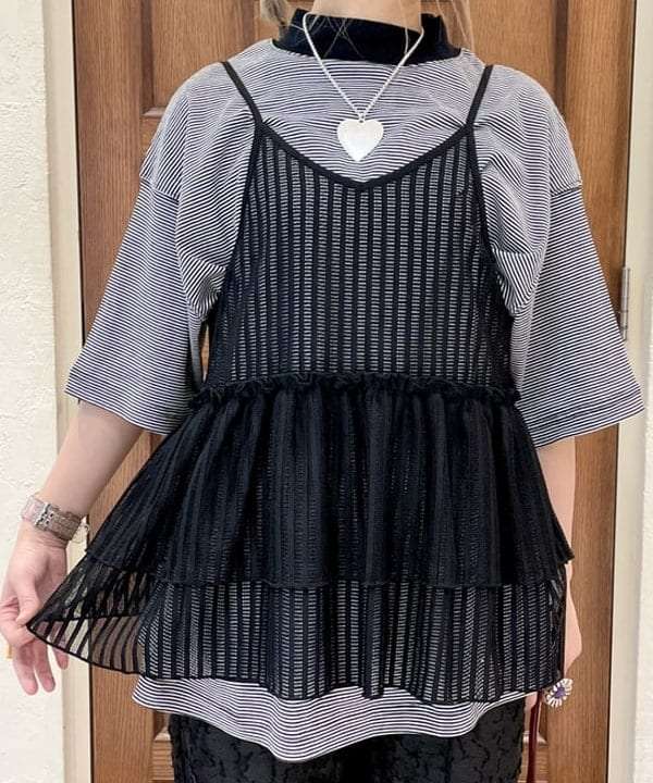 ビスチェ　レイヤードチュールビスチェトップス