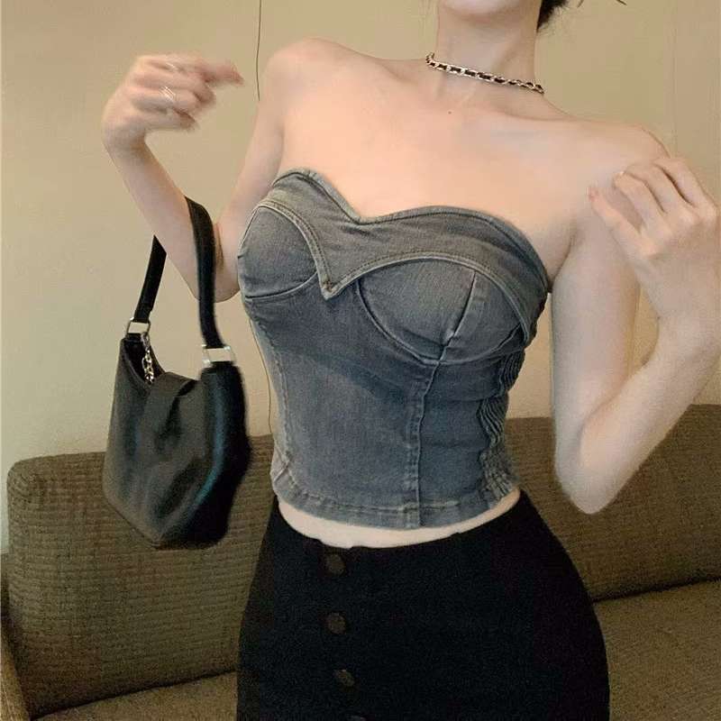 セクシーデニムビスチェトップス