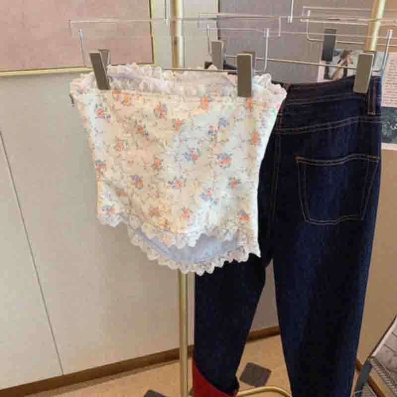 ビスチェ　かわいい花柄レース付きリボンビスチェ