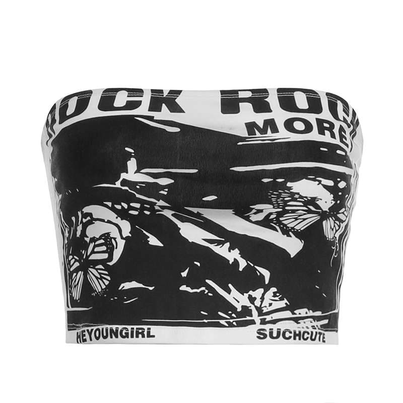 ビスチェ  ロックプリントチューブトップ