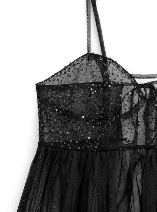 ビスチェ　キラめくスパンコールレースビスチェ