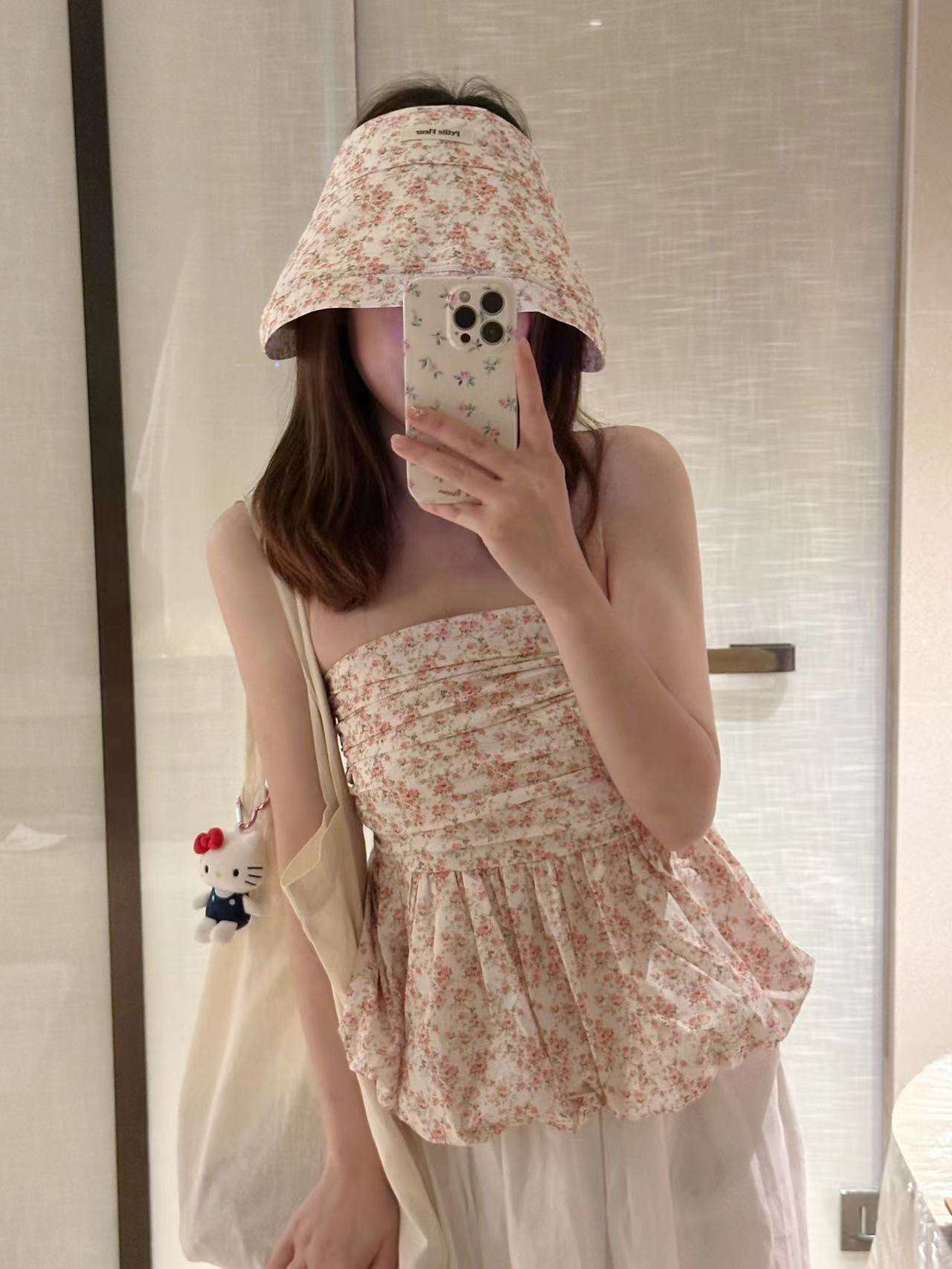 ビスチェ　花柄フリルビスチェトップス