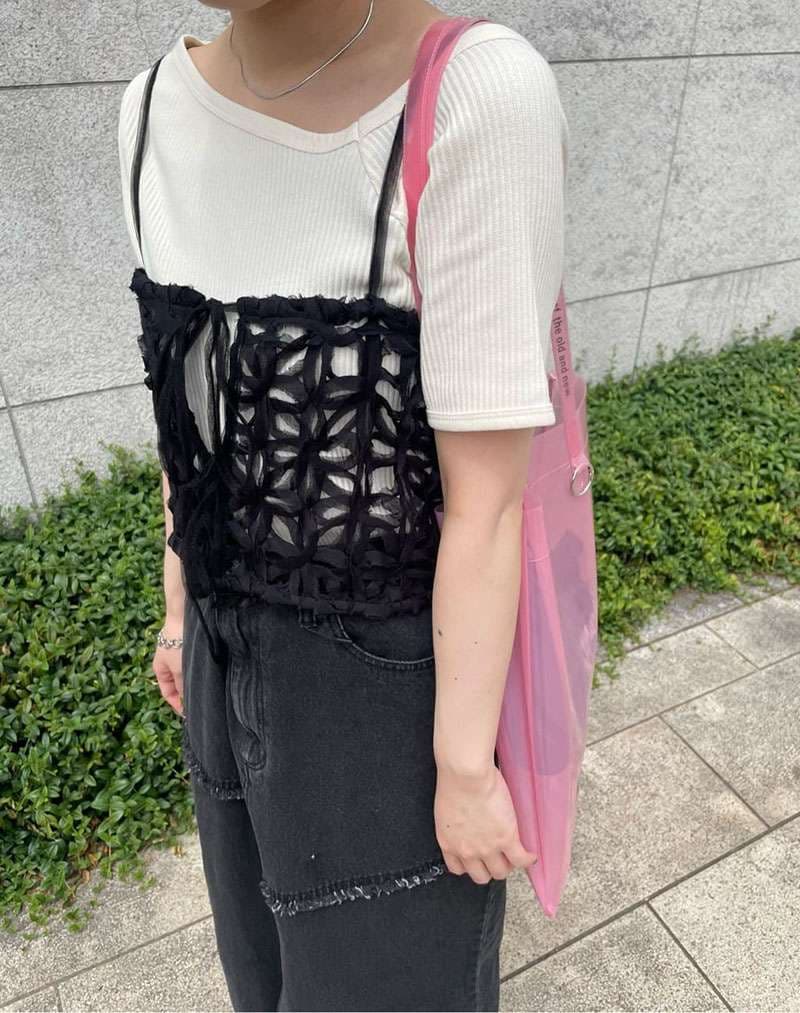 ビスチェ　かぎ針編みキャミソール風リボンビスチェ