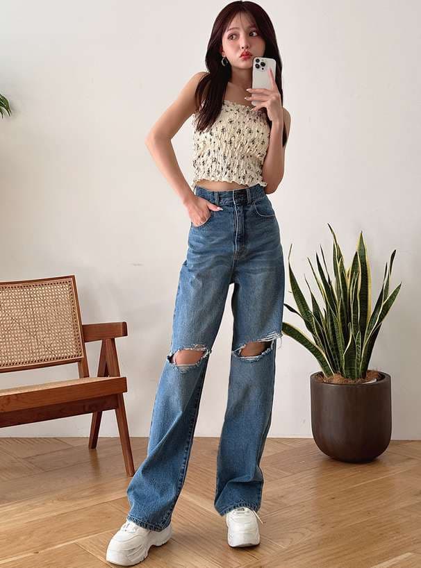ビスチェ　花柄シャーリングキャミソールビスチェ