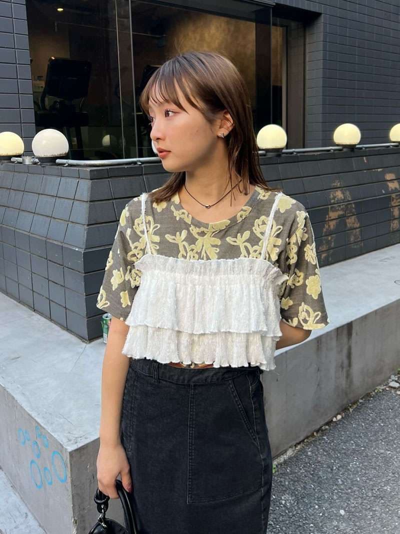 チュール　シアーフリルレイヤードビスチェ