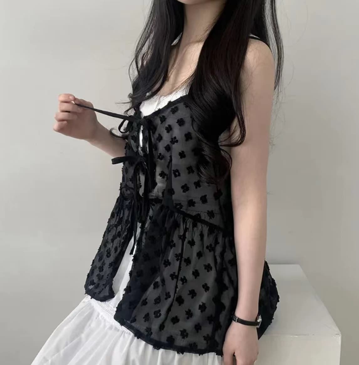 ビスチェ　花柄シースルーチュールビスチェ