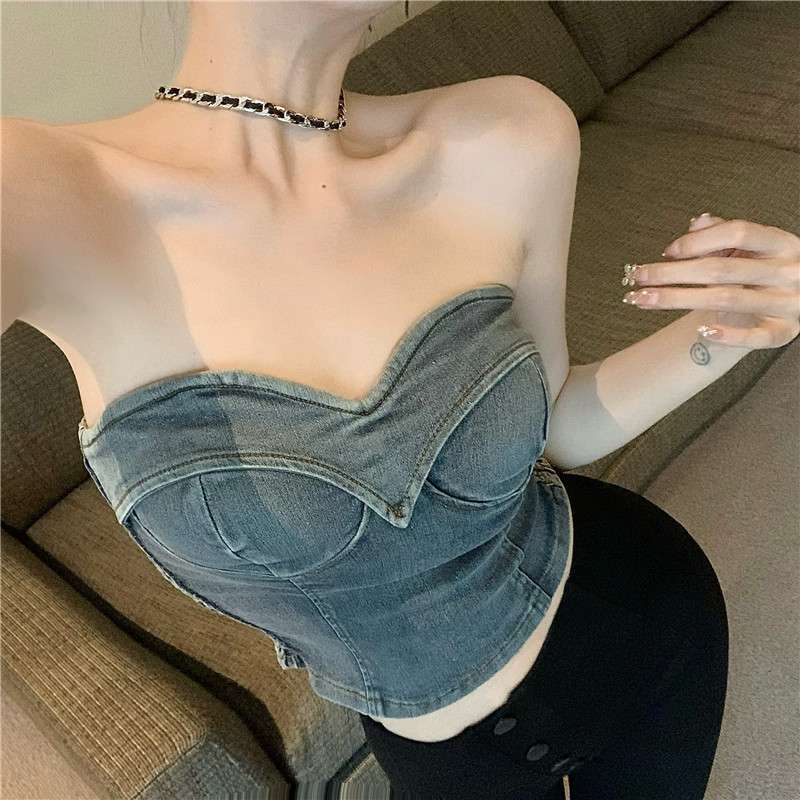 セクシーデニムビスチェトップス