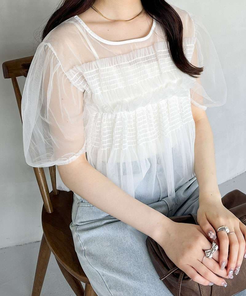 ビスチェ ふんわりシアーフリルブラウス