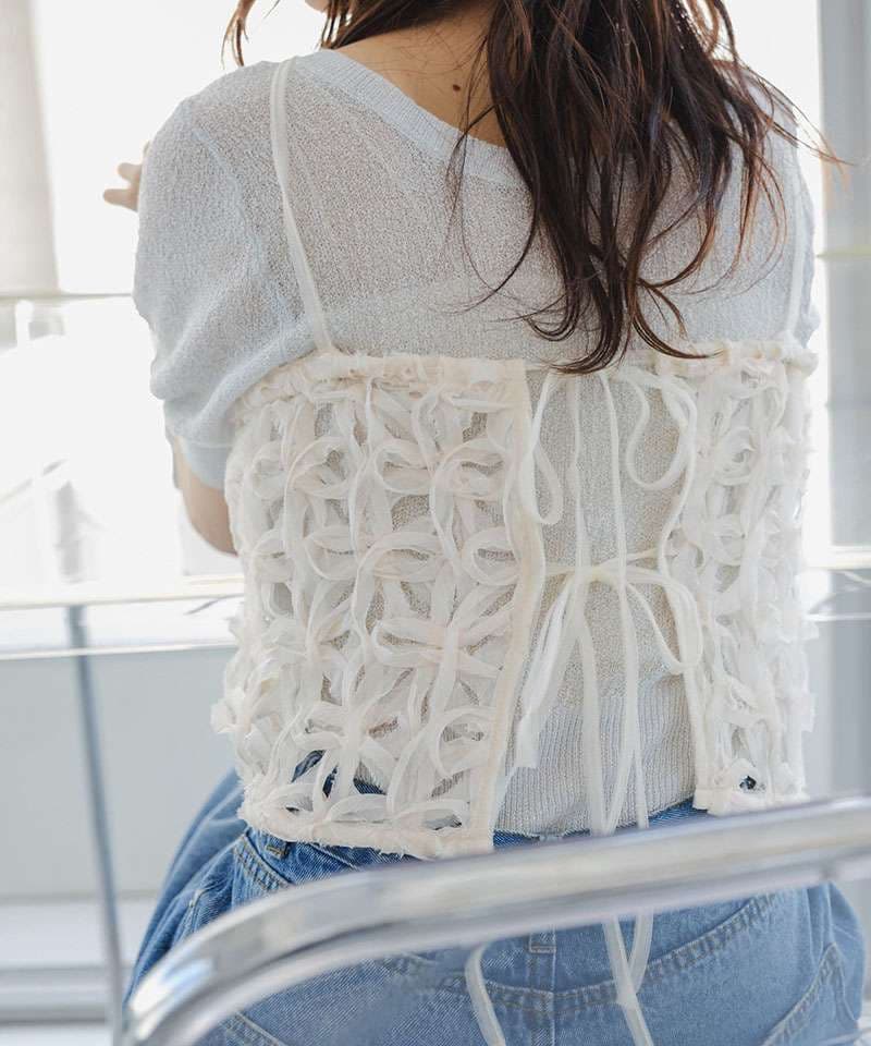ビスチェ　かぎ針編みキャミソール風リボンビスチェ