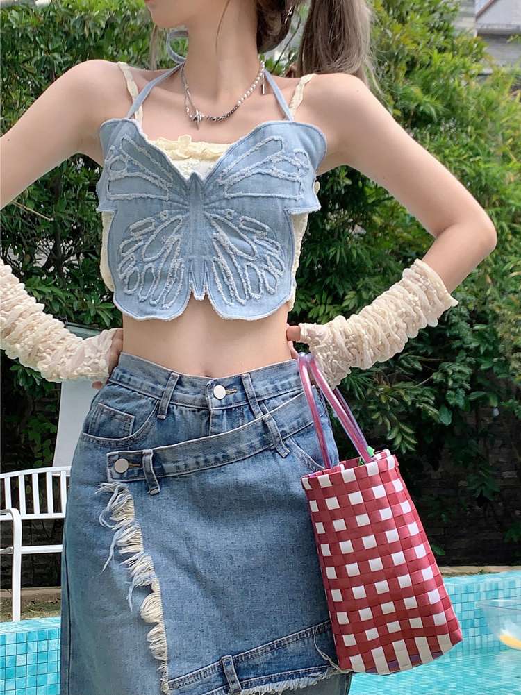蝶々デニムビスチェトップス