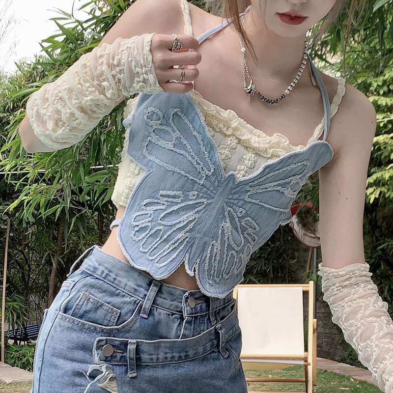 蝶々デニムビスチェトップス