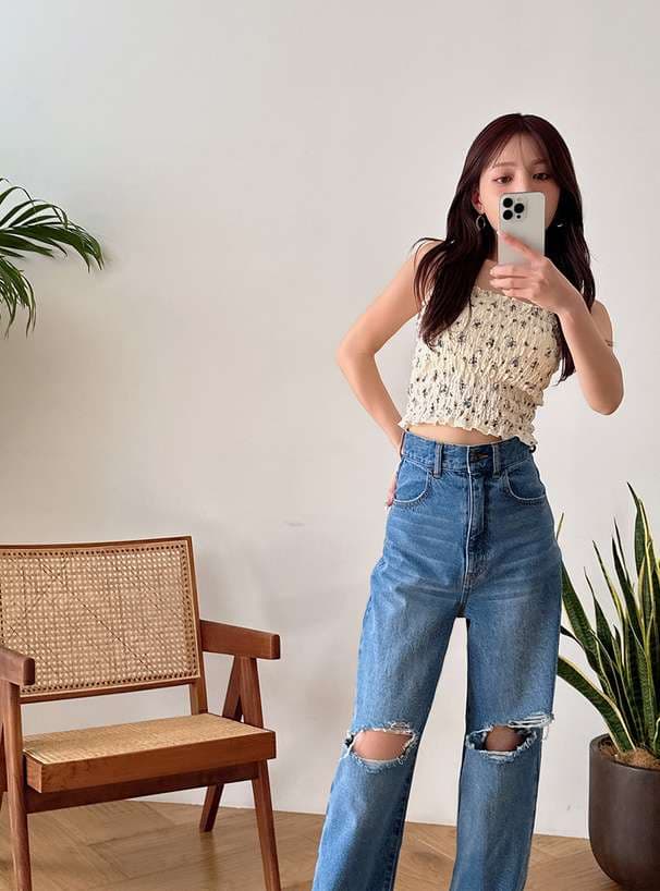 ビスチェ　花柄シャーリングキャミソールビスチェ