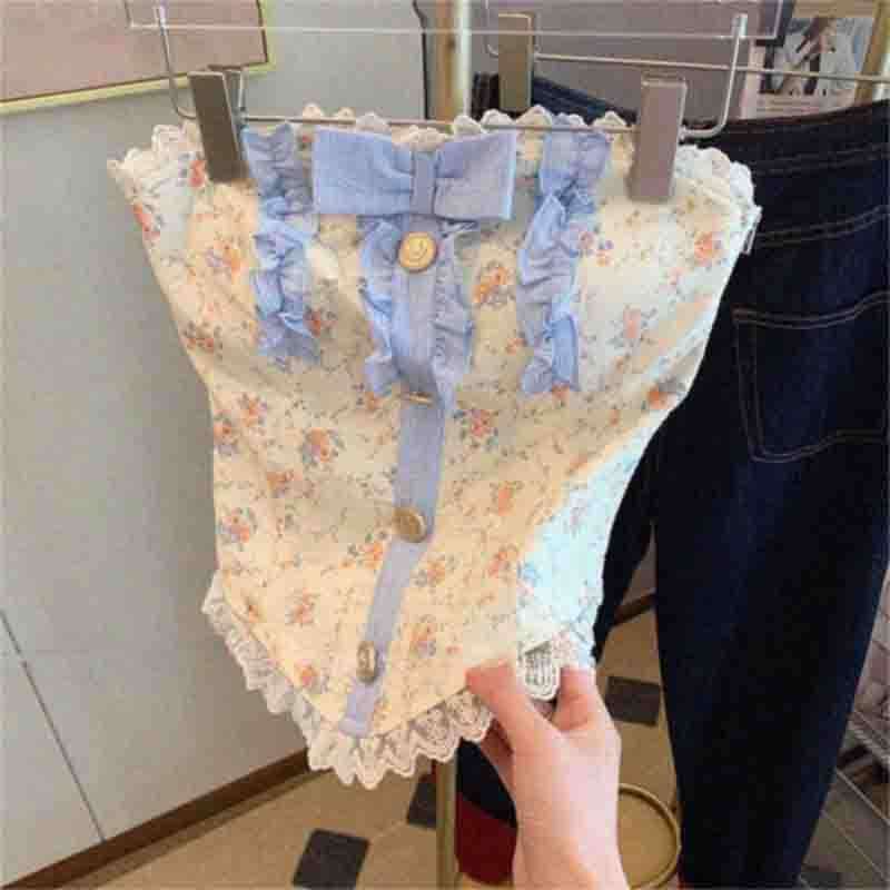 ビスチェ　かわいい花柄レース付きリボンビスチェ