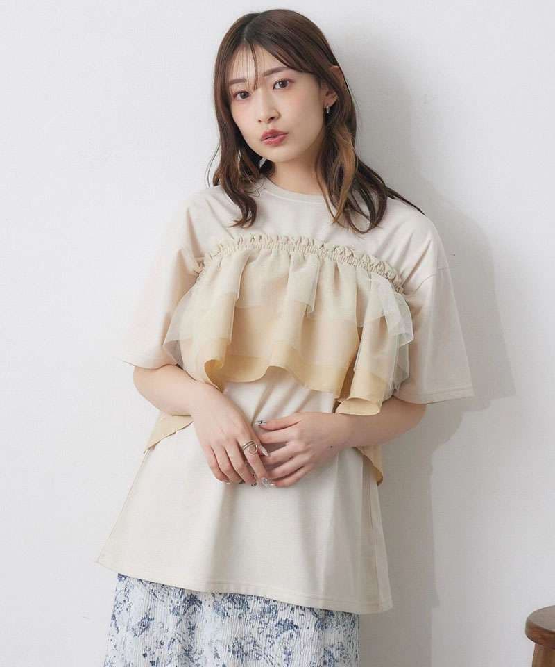 ビスチェ　重ね着風フリルビスチェ・シンプルTシャツ
