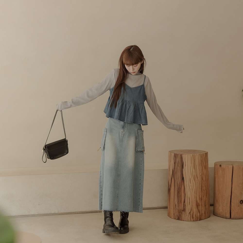 ビスチェ　ふんわりデニムキャミビスチェワンピース