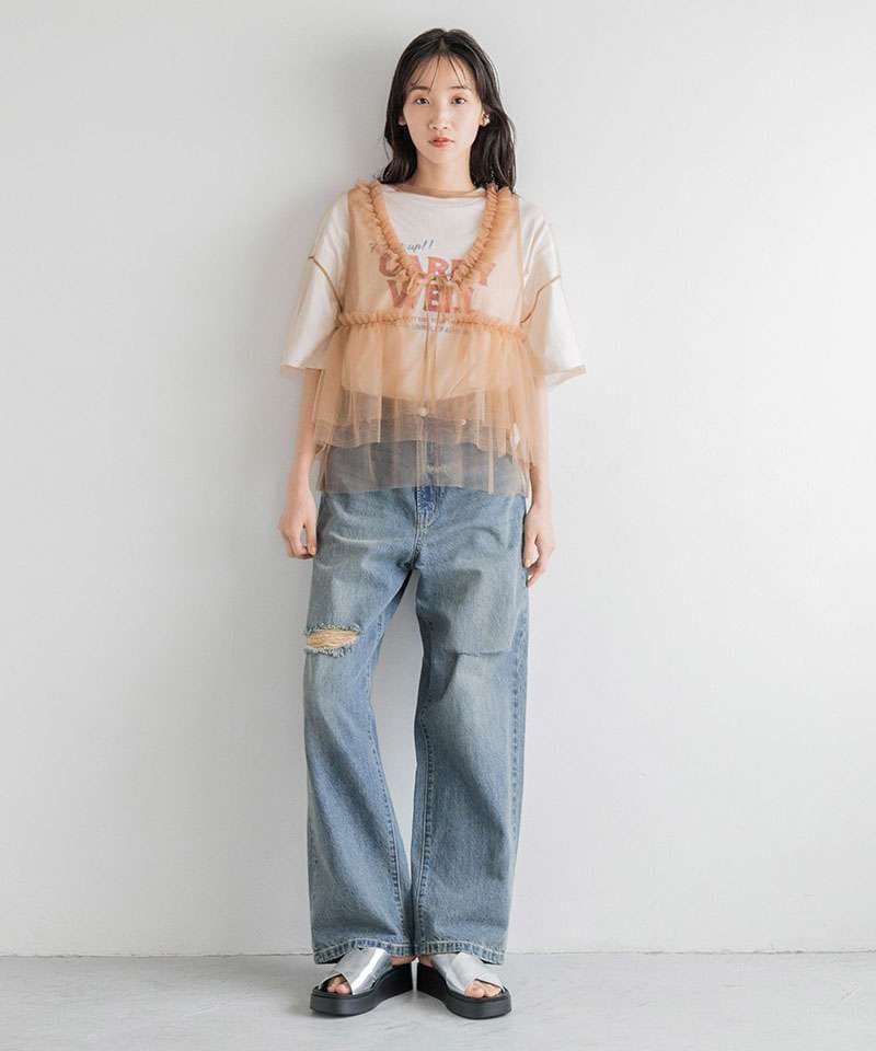 ビスチェ　ふんわりチュールビスチェレイヤード・Tシャツセット