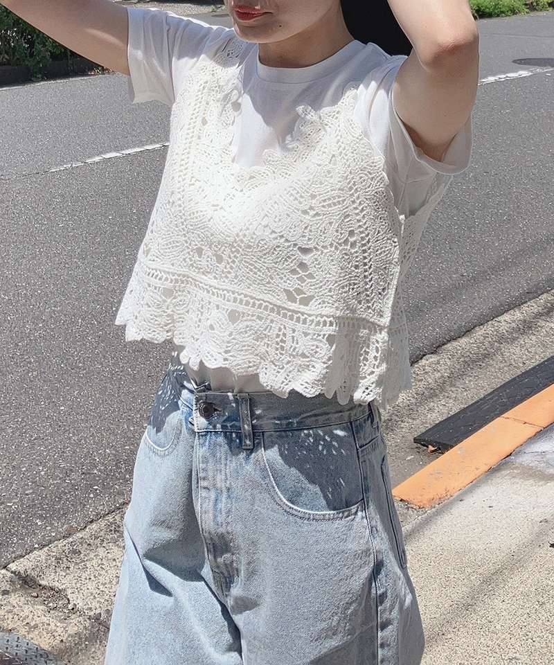 ビスチェ　かぎ針編みキャミソール風レースビスチェ