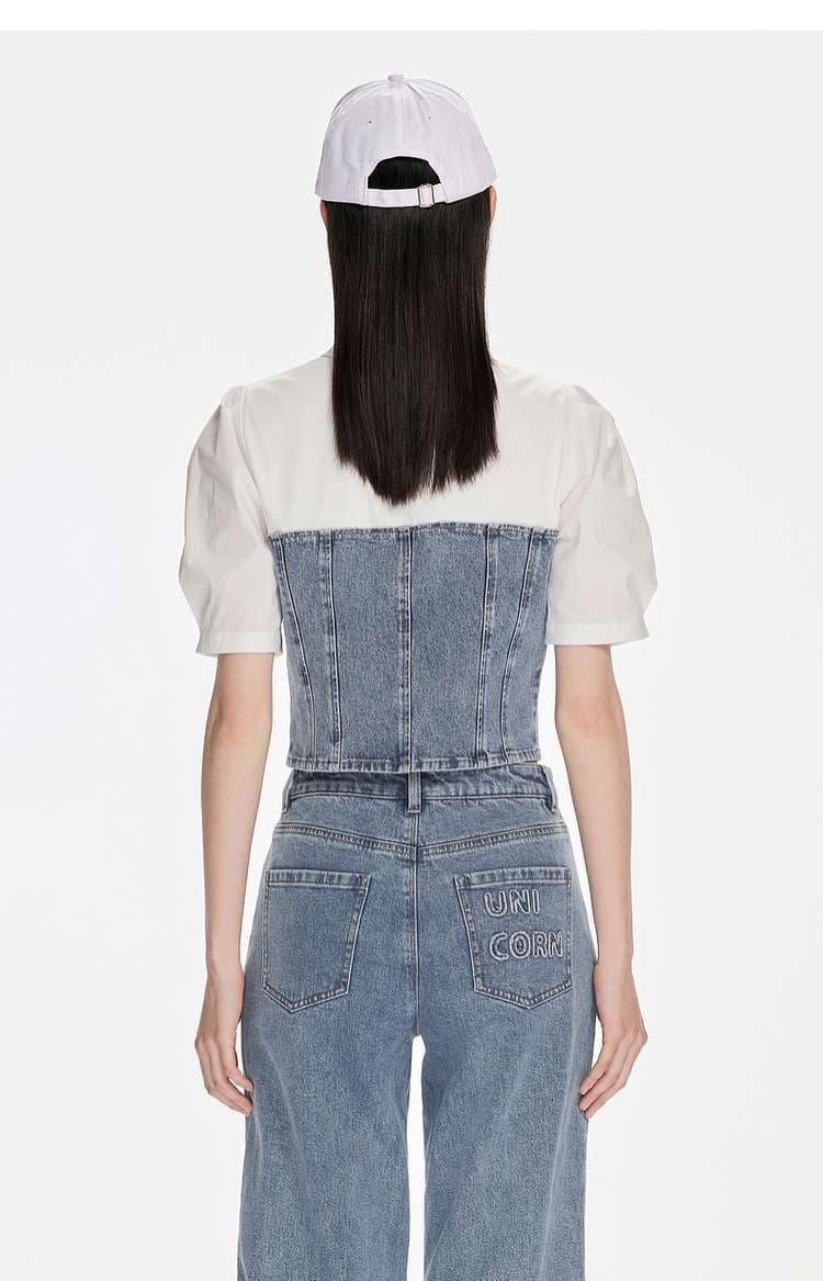 デニムビスチェ風クロップドシャツ