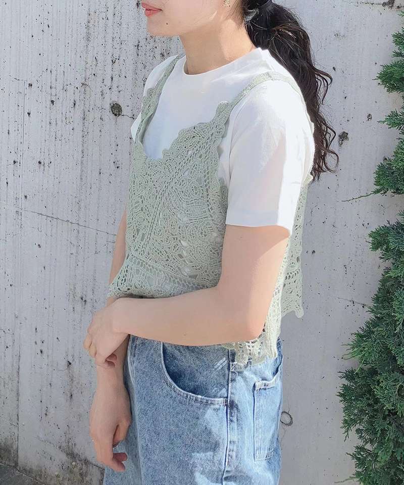 ビスチェ　かぎ針編みキャミソール風レースビスチェ