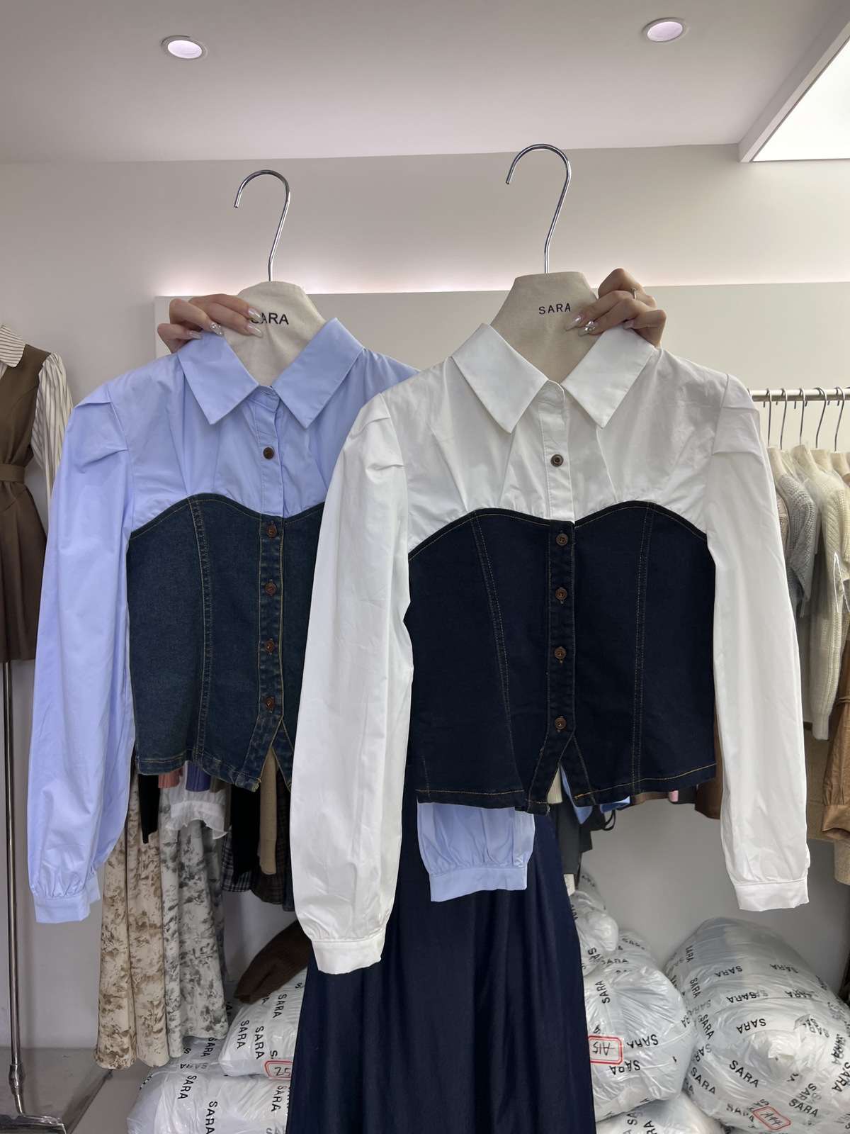 上品デニムビスチェシャツ