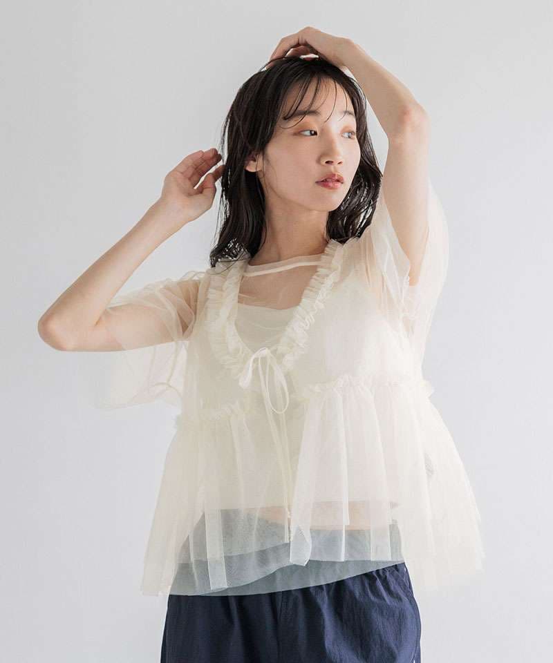 ビスチェ　ふんわりチュールビスチェレイヤード・Tシャツセット