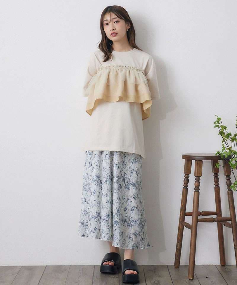 ビスチェ　重ね着風フリルビスチェ・シンプルTシャツ
