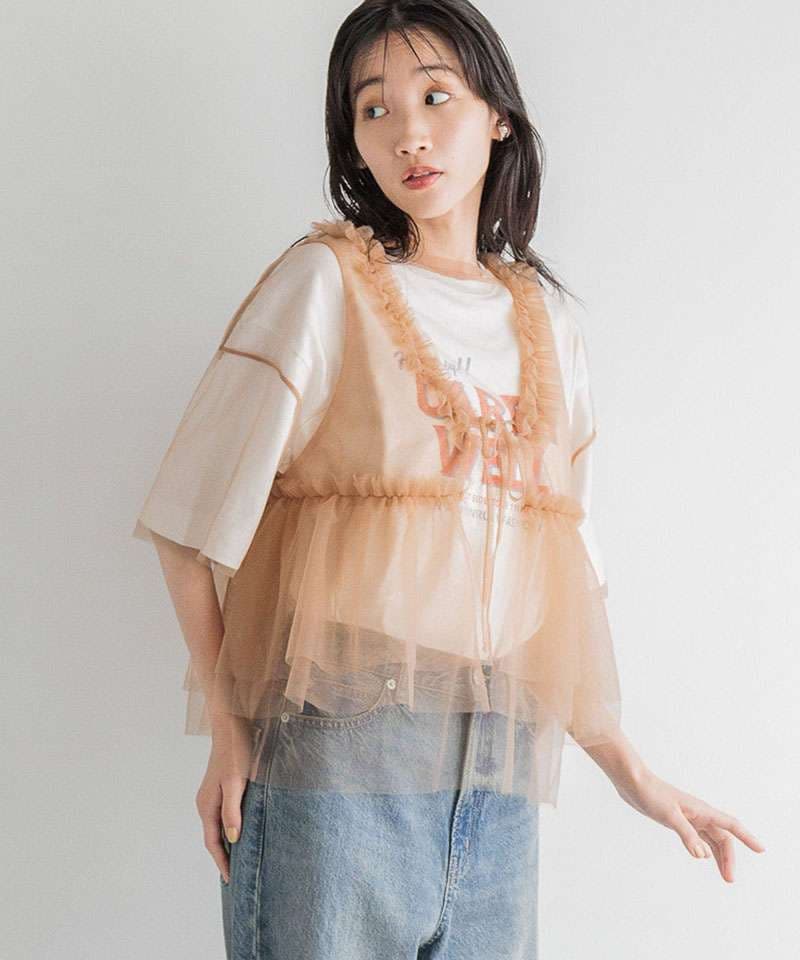 ビスチェ　ふんわりチュールビスチェレイヤード・Tシャツセット